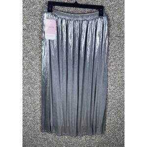 Hudson Gray Women's Metallic Shiny Shimmer Accordion Pleated Long Maxi Skirt
